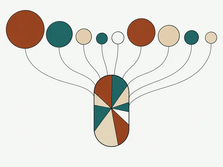 Diagramma: nove attivi divisi dentro una sola capsula rispetto alle quantità studiate, molto più grandi