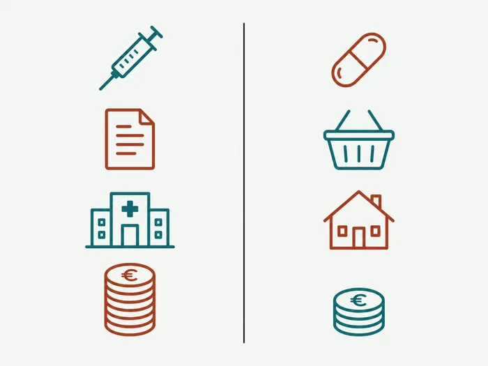 Confronto visivo: a sinistra siringa, ricetta, clinica e costo alto; a destra capsula, carrello online, casa e costo basso