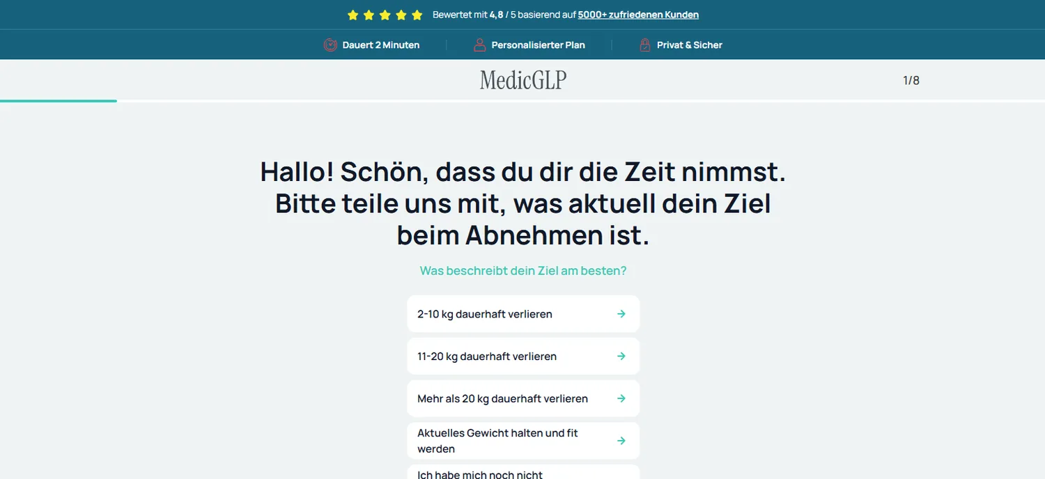 MedicGLP product quiz preview